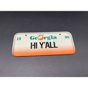 Vintage Georgia 1990 "Hi Y'All" License Plate Souvenir Peach State‎ Orange Fade